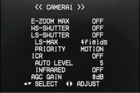 PTC-400C OSDカメラ設定画面