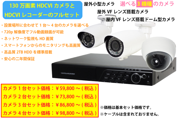 HDCVI防犯・監視カメラとHDCVIレコーダーのフルセット YKS-HDCVI-S001 | HDCVI防犯・監視カメラシステム | ワイケー無線
